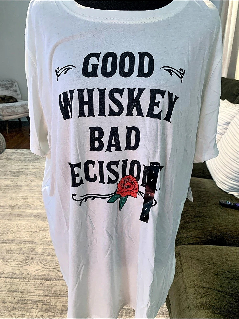 🆕- TORRID Good Whiskey Bad Decisions Graphic Tee Graphic Tee in White Size 2X